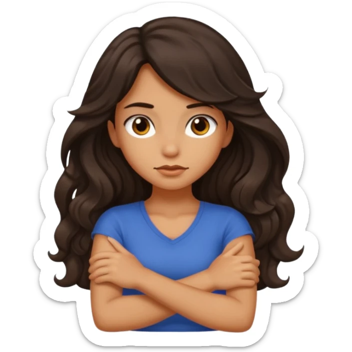 Slightly tan girl dark long wavy hair crossing her arms with slight pout sticker