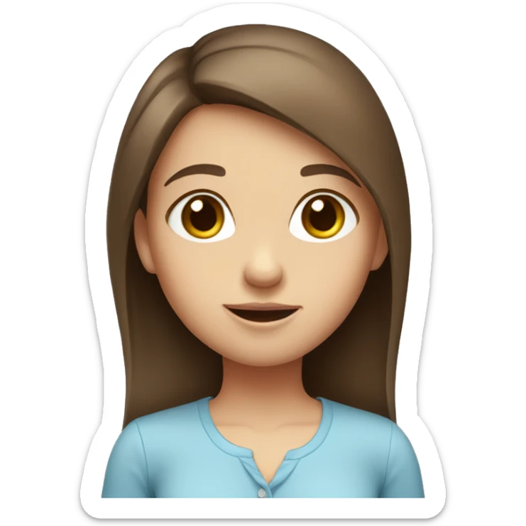 Cute girl with straight brown hair and blue eyes in a shirt sticker