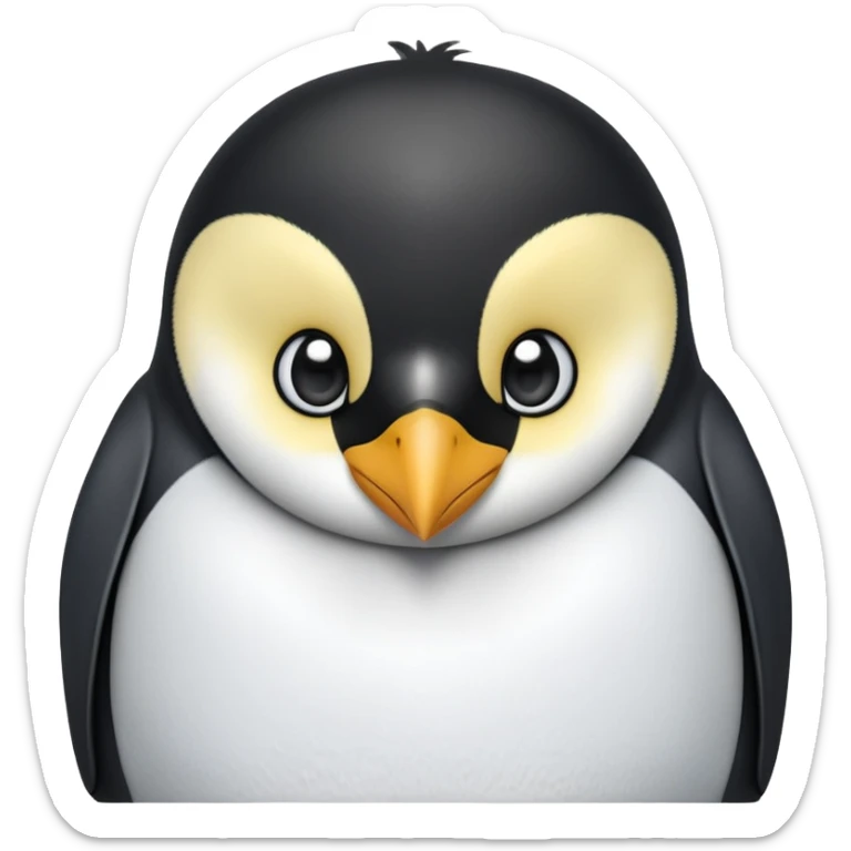 cinematic-adult-emperor-penguin-portrait-emoji,-head-tilted-playfully-and-inquisitively,-with-glossy,-pristine-plumage,-sparkling-eyes-filled-with-curiosity,-simplified-yet-irresistibly-adorable-features, black, large black eyes face sticker