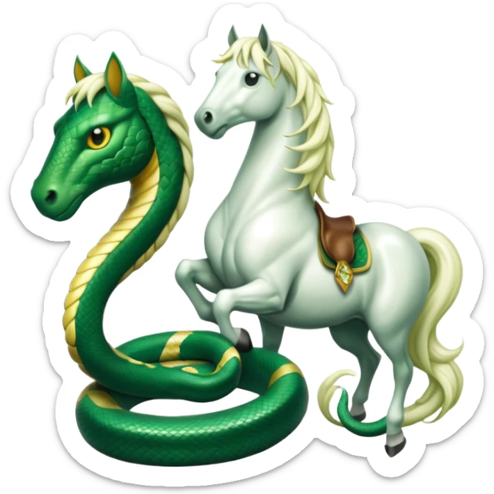 I need a slytherin inspired emoji (like emerald green and snakes) and something with a horse sticker