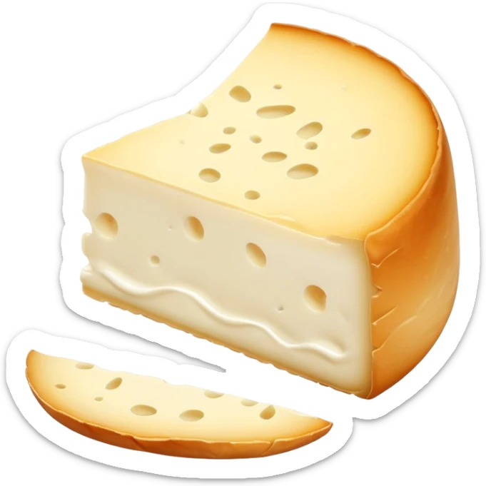 cinematic-realistic-brie-cheese-emoji,-featuring-a-creamy gooey center,-soft-ripened-cheese-with-a-delicate-rind-rendered-with-lifelike-detail-and-inviting,-natural-lighting. sticker