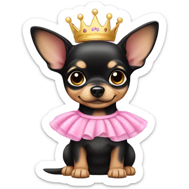 black & tan chihuahua puppy wearing a pink princess dress sticker