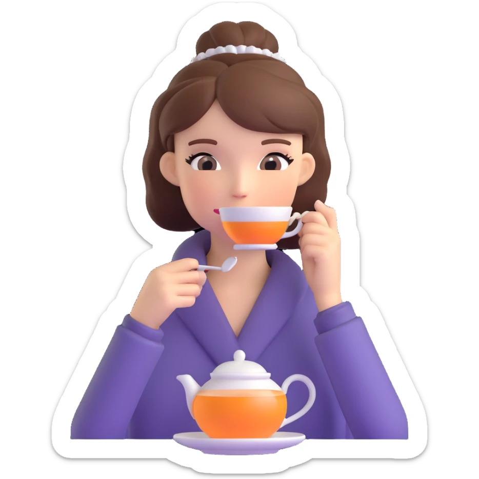 British girl with elegant hairstyle enjoying tea, focus on girl not teaware sticker