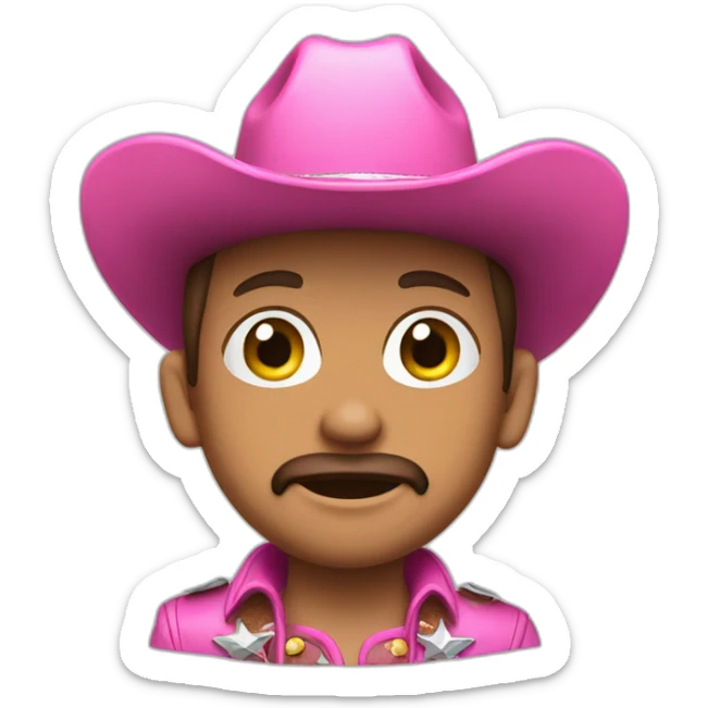 a cowboy wearing a pink hat and wearing a glittery belt. Show the full body sticker