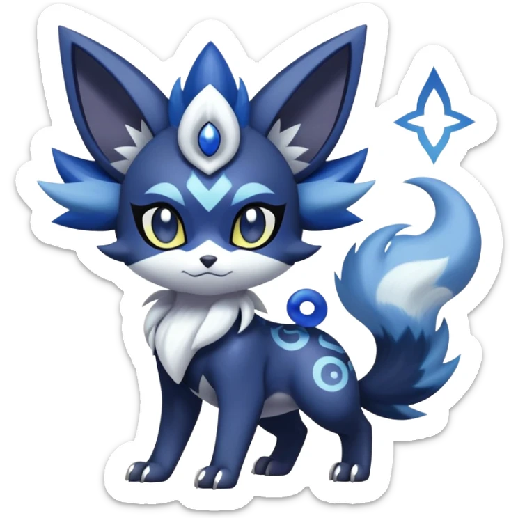 Shiny Exotic Badass Colorful Ethereal Royal Mysterious Gothic Meowstic-Zorua-Noibat-Pokémon-Fakémon-hybrid-creature (full body) with random pattern-markings sticker