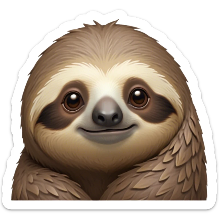 Cinematic Noble Sloth Portrait Emoji, Poised and serene, with a leisurely, gentle build and calm, wise eyes adorned with soft, textured fur, Simplified yet sharp and sophisticated features, highly detailed, glowing with a soft, tranquil glow, high shine, intelligent and unhurried, stylized with an air of relaxed authority, focused and composed, soft glowing outline, capturing the essence of a watchful and confident guardian that appears ready to slowly emerge from the screen with effortless grace! sticker