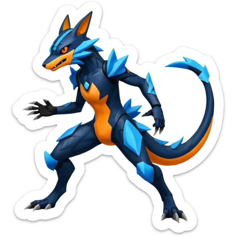Edgy futuristic Zeraora-Salandit-Lucario-fusion sticker