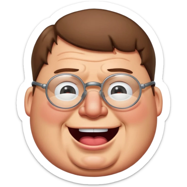 cartoon peter griffin with glasses as a laughing crying emoji in family guy art style sticker