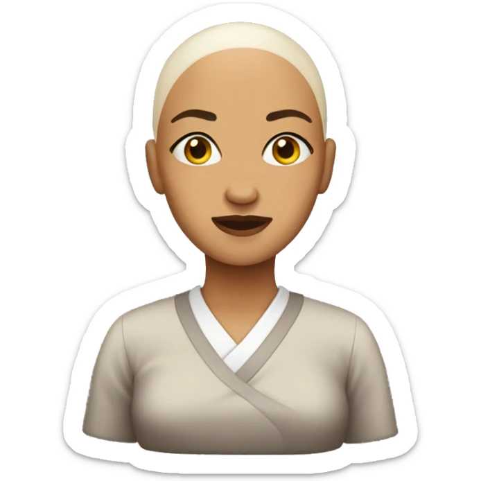 women bald emoji but the expression is Face with Raised Eyebrow Emoji sticker