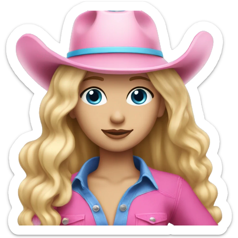 Blonde hair blue eyes girl with pink cowboy hat  sticker