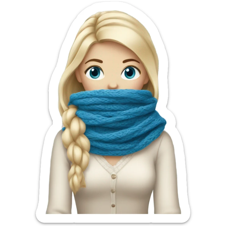 beautiful finnish blonde woman with blue eyes knitting floral scarf sticker