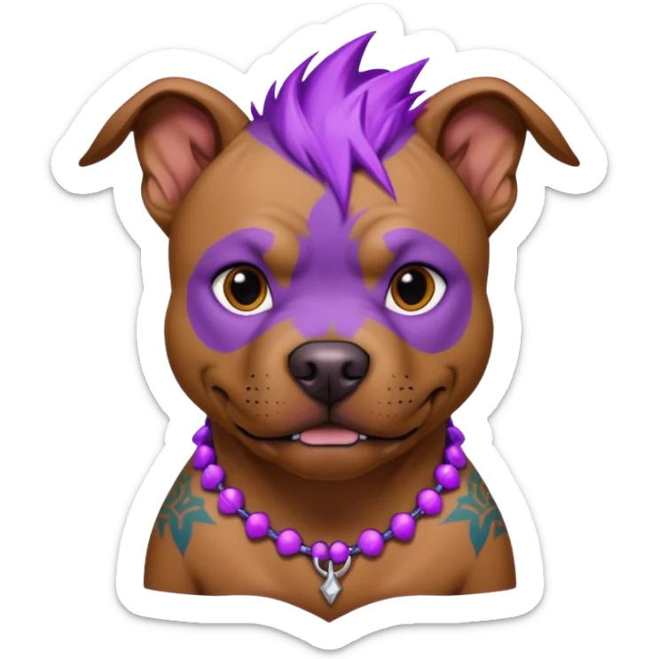 very tattoed brown face pitbull dog with purple spiky hair scary sticker