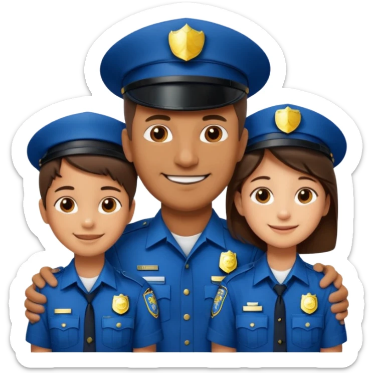 A proud dad who is proud of his children and is a police officer one of the kids is a 11 year old girl and a 9 year old boy and the girl is taller than the boy and the boy is short sticker