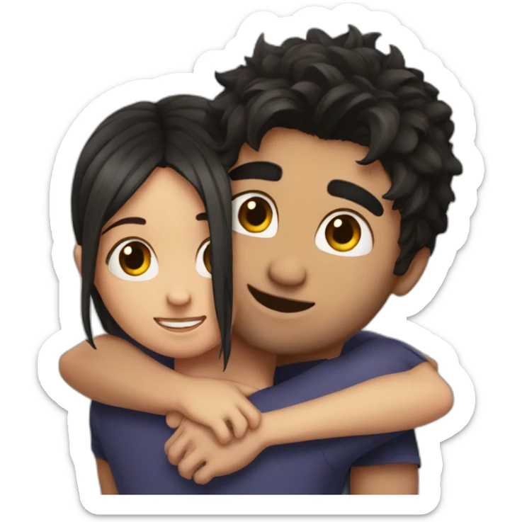 a man dark hair hug a girl dark hair sticker