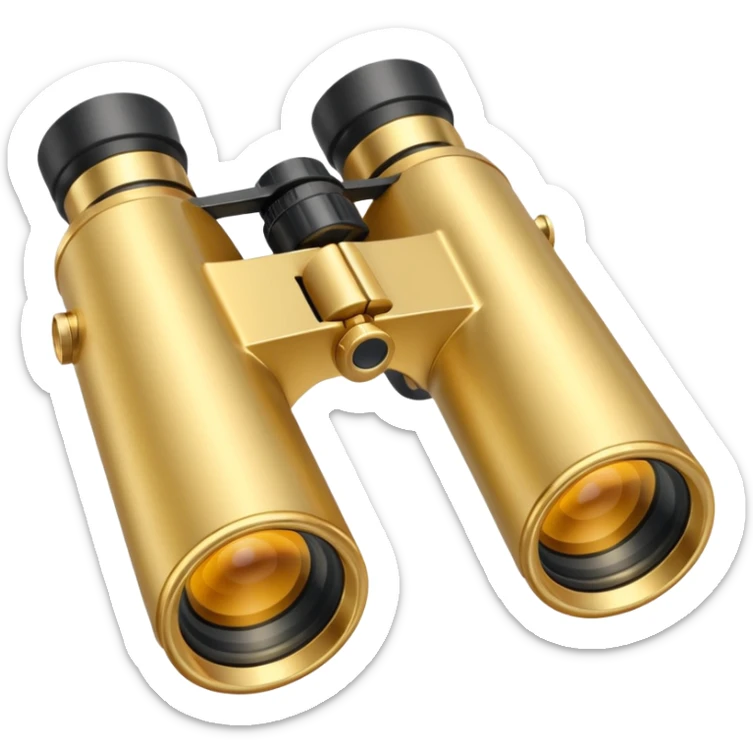 gold binoculars with large lenses simple eye holes and straight shaft and transparent background sticker