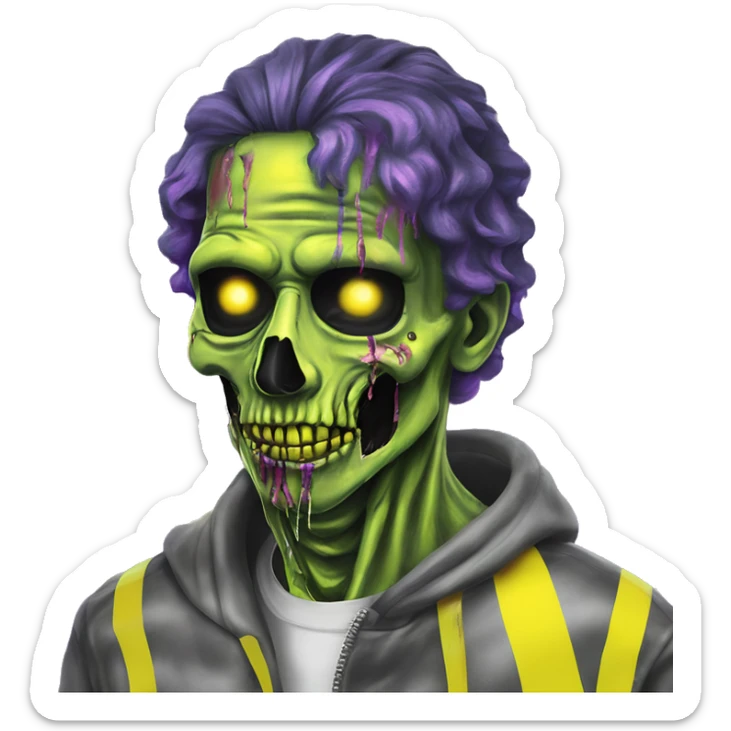 .Zombie_ Vaporwave black holographic oilslick zombie unicorn smoking yellow caution tape  sticker