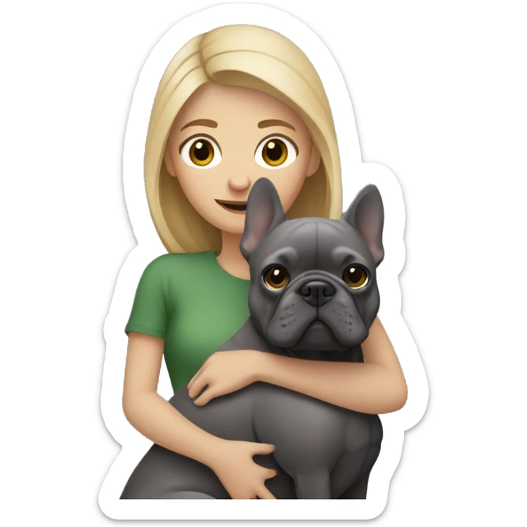 dark blonde woman hugging dark gray french bulldog sticker