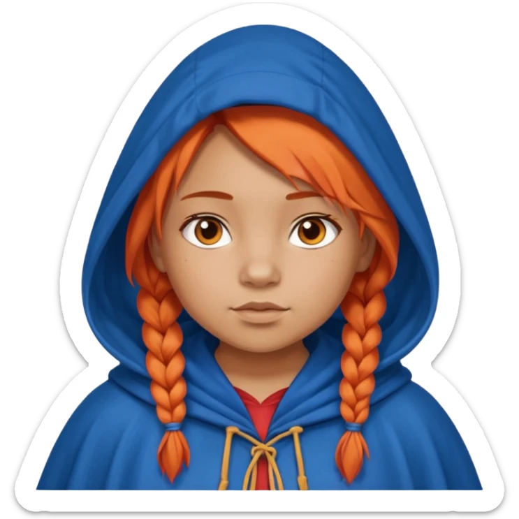 red orange braids hair girl, tan skin, fat, wear blue cloak sticker