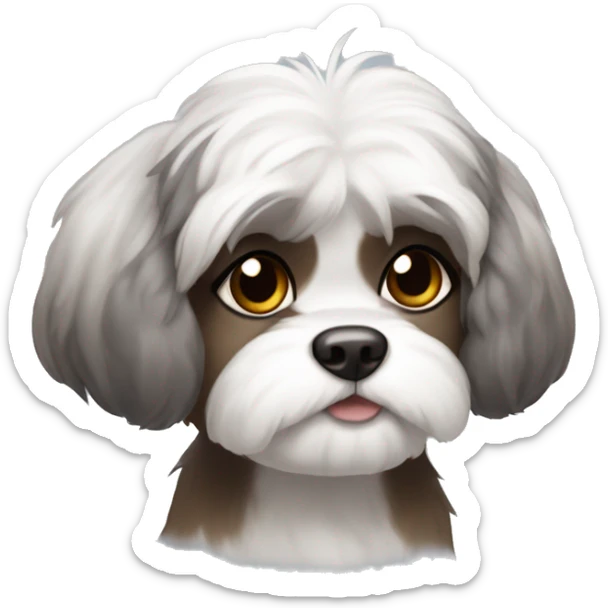 A white Shitzu with brown on her mouth, and a little bit of dark grey fur on her eyes and ears. sticker