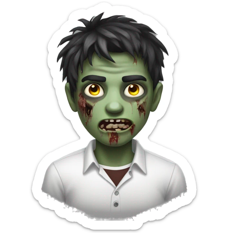 teen boy zombie with dark hair and white shirt sticker