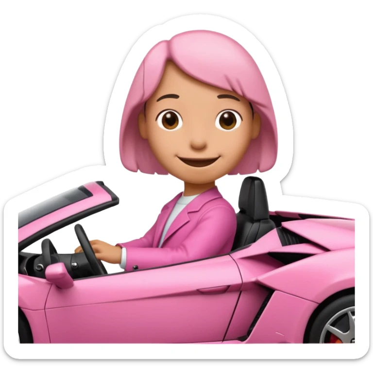 Snoopy in a Lamborghini, the Lamborghini is sideways and Snoopy isn't big, the Lamborghini is pink sticker