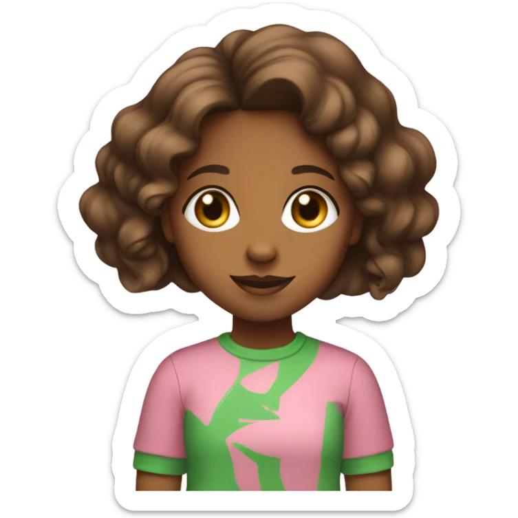 Brown girl wearing pink and green shirt with the letters “AKA” on the front  sticker