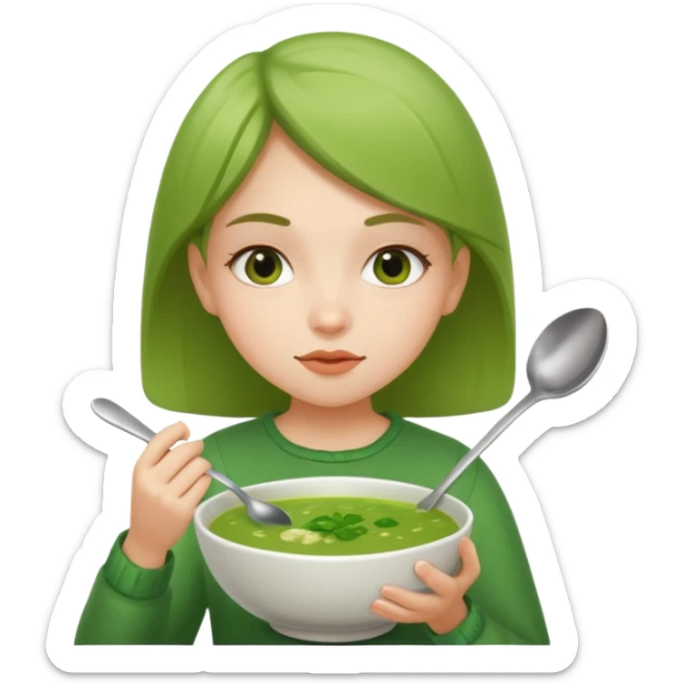 Je veux une fille qui mange une soupe verte sticker