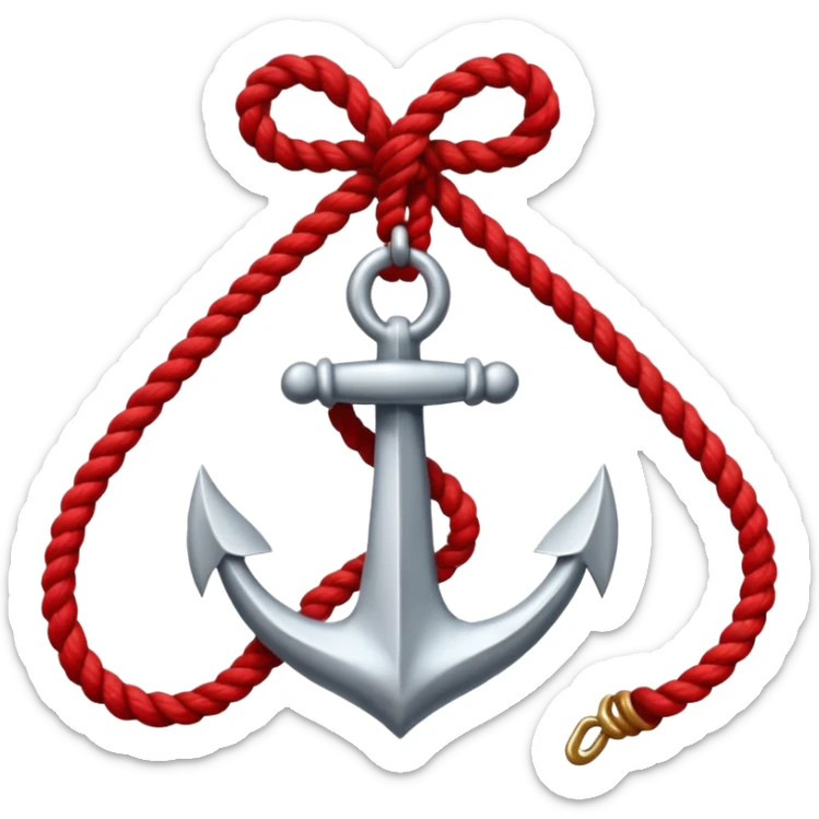 Je veux un emoji encre dans ce style là : ⚓ je veux qu’il représente sentimental par un noeud : 🪢 peut tu me faire l’ancre en argent en gardant la corde rouge  sticker