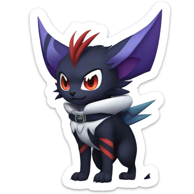 Cool Anthro Dark Absol-Noivern-Quilava-Litten-Pokémon with edgy stripes hoodie spiked collar punk Full Body sticker