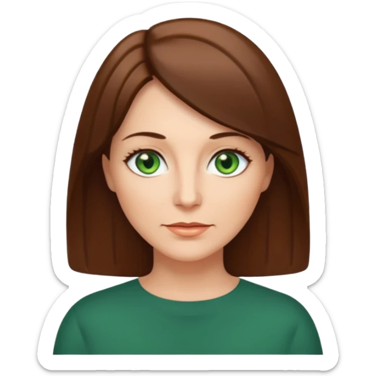middle age woman with green eyes and shoulder length straight brown hair sticker