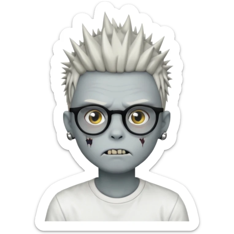 zombie boy with spiky emo hair and white shirt and round earring and glasses sticker
