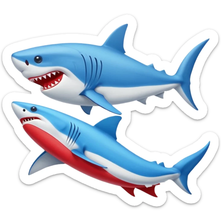 Un tiburón azul con zapatillas Nike rojas, mirando hacia la izquierda y un poco hacia abajo sticker