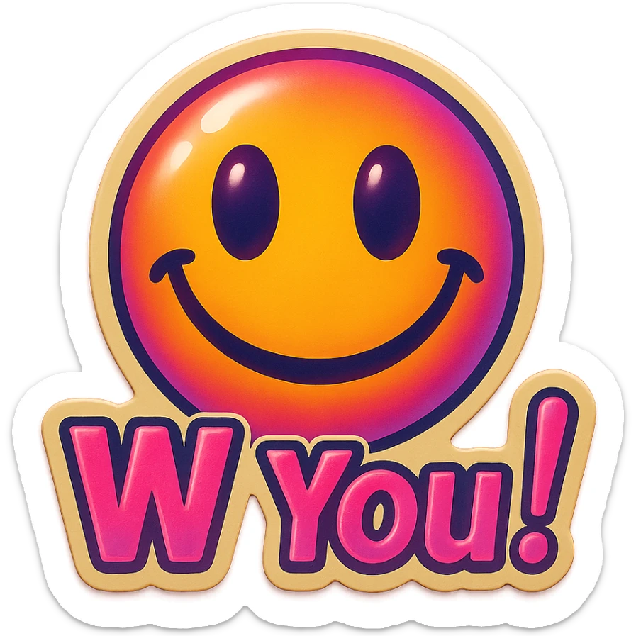 excited smile with mouth closed Z
add the words W You! in pink sticker