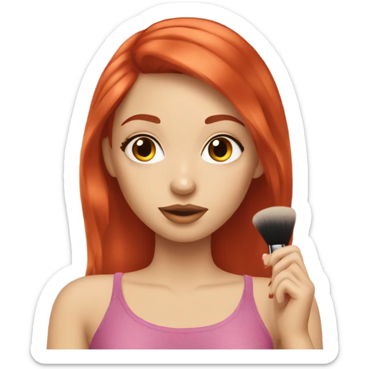 Red hair pretty girly putting makeup sticker