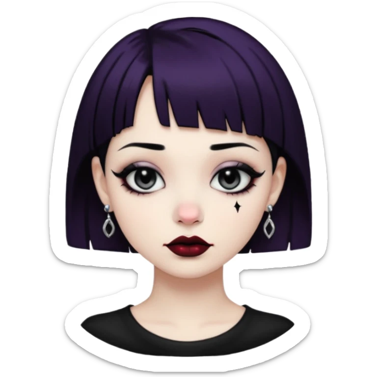 A girl with black and short hair, Gothic style lip and nose piercings and earrings sticker