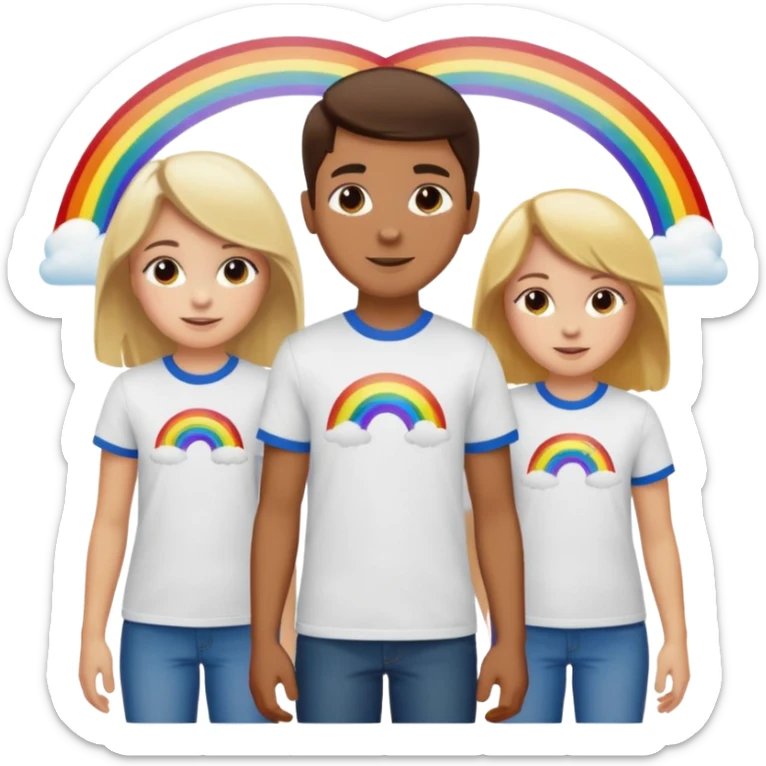 Three Burnett boys, one blonde girl and two brunette girls with the same matching shirts on and a rainbow behind all of them sticker