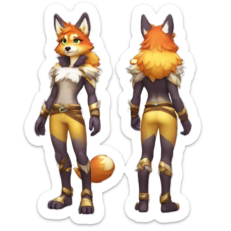 Anthro Colorful Shiny Fionbri-Falvie-sparkle-wolf-sona with shiny markings full body sticker