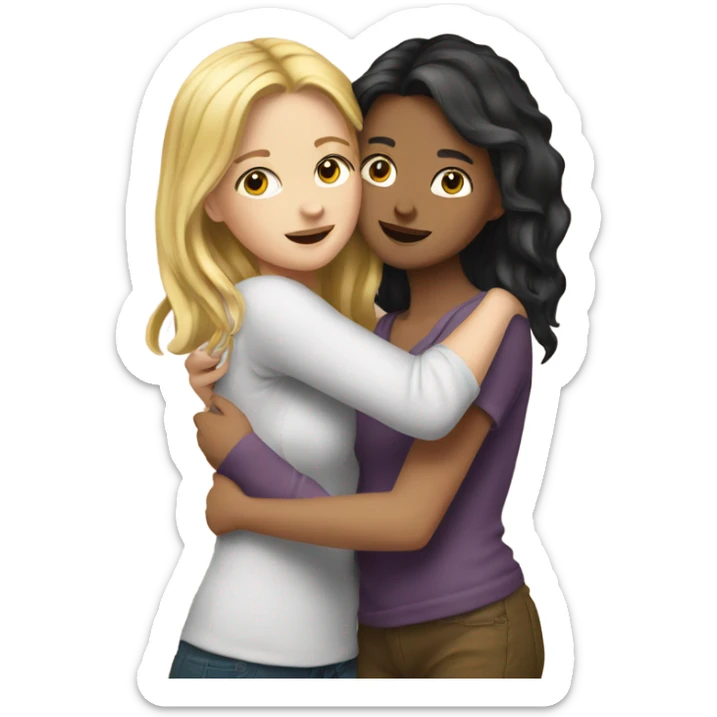 Best friends blonde girl and brunette girl hugging  sticker