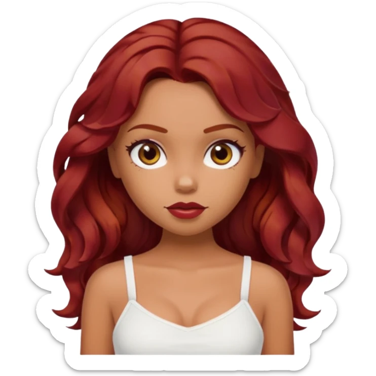 a pretty bratz tan girl with wavy dark red hair wearing a white cami top sticker