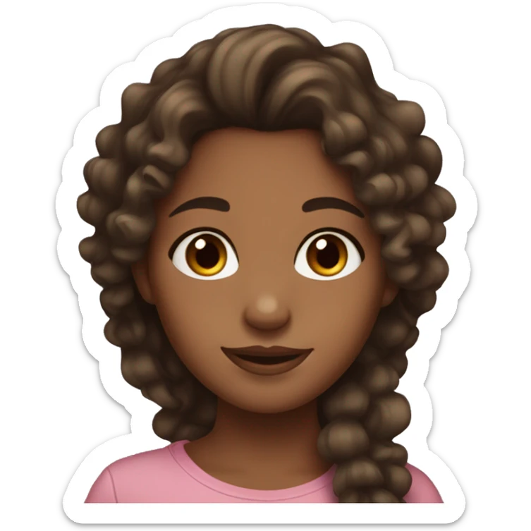 Girl brown skin girl with dark brown hair,brown eyes with curly hair at the neck sticker