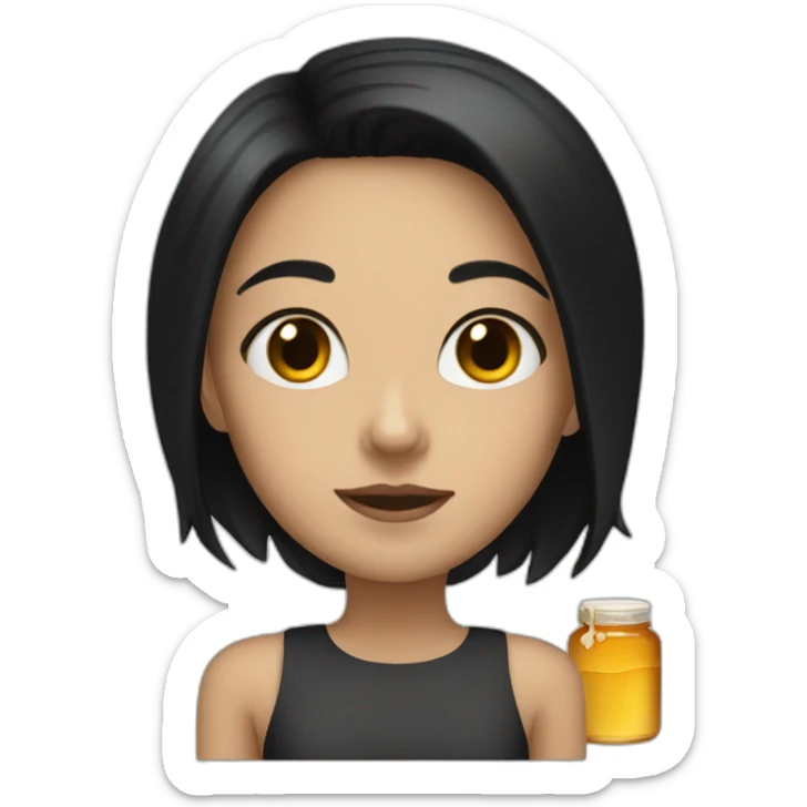 White girl with straight black hair full of honey sticker