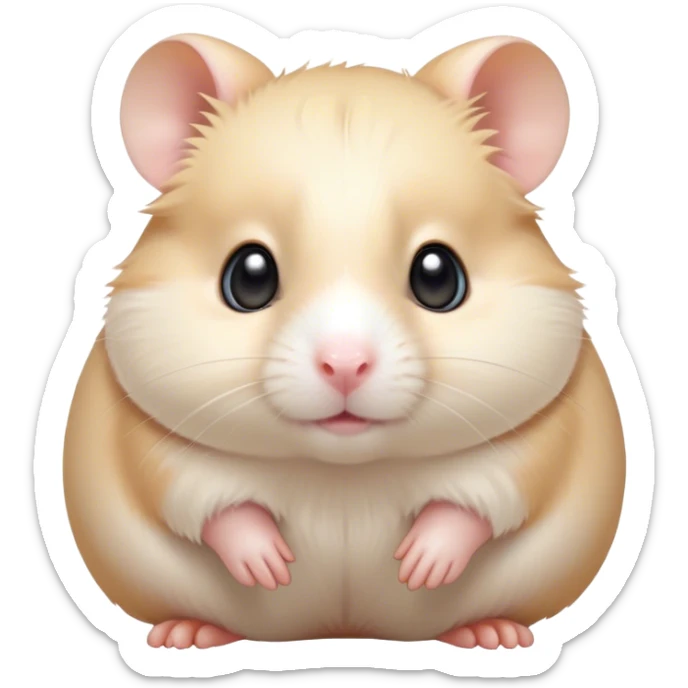 Cinematic Cute Cream Hamster Portrait Emoji, Head tilted playfully and inquisitively, featuring a silky, pristine cream coat with a gentle sheen, round, sparkling dark eyes filled with curiosity, Simplified yet irresistibly adorable features, highly detailed, glowing with a warm, friendly glow, high shine, affectionate and lively, stylized with a touch of whimsy, bright and endearing, soft glowing outline, capturing the essence of a mischievous yet loving hamster, so playful it feels like it could dash out of the screen and into your arms! sticker