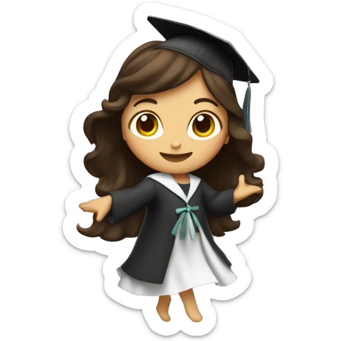 Girl with long dark brown hair dancing celebrating graduation from cooking school sticker