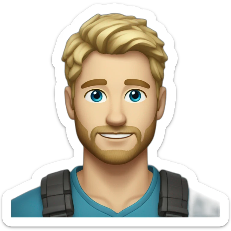 Handsome 34 year old man with dirty blonde hair and kind ocean blue eyes and a short cropped beard  sticker