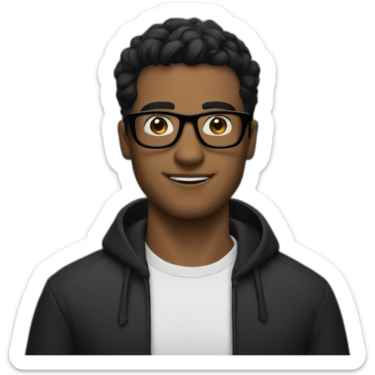 A man with black hair with the Instagram logo behind him, wearing black glasses sticker