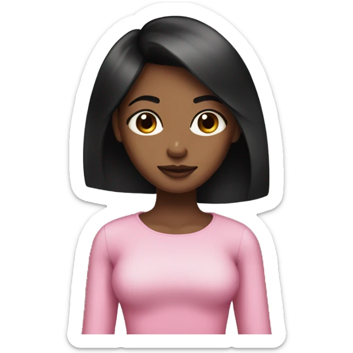 Brown skin girl with straight black hair with pink lips sticker