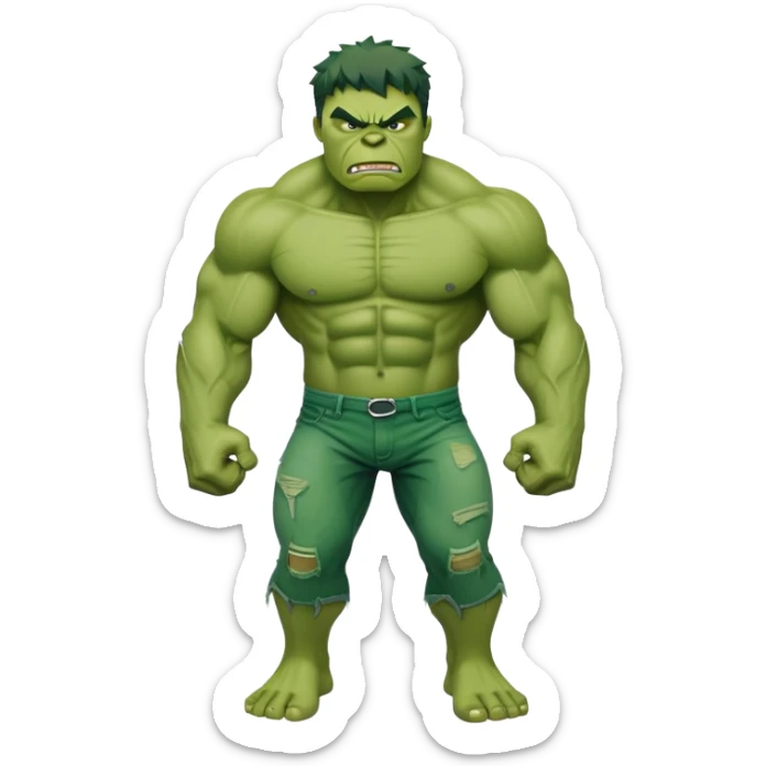 Hulk superhero with green skin, muscular body, angry face sticker