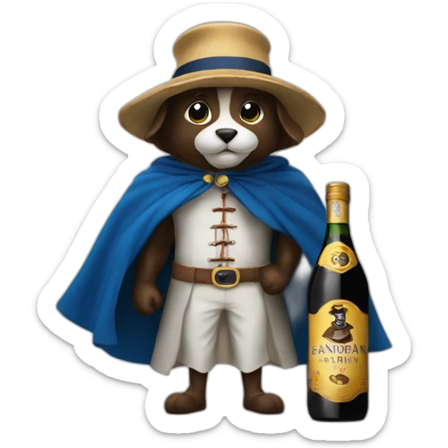 the mascot of the Sandeman brand with his cape and his bottle of Porto sticker