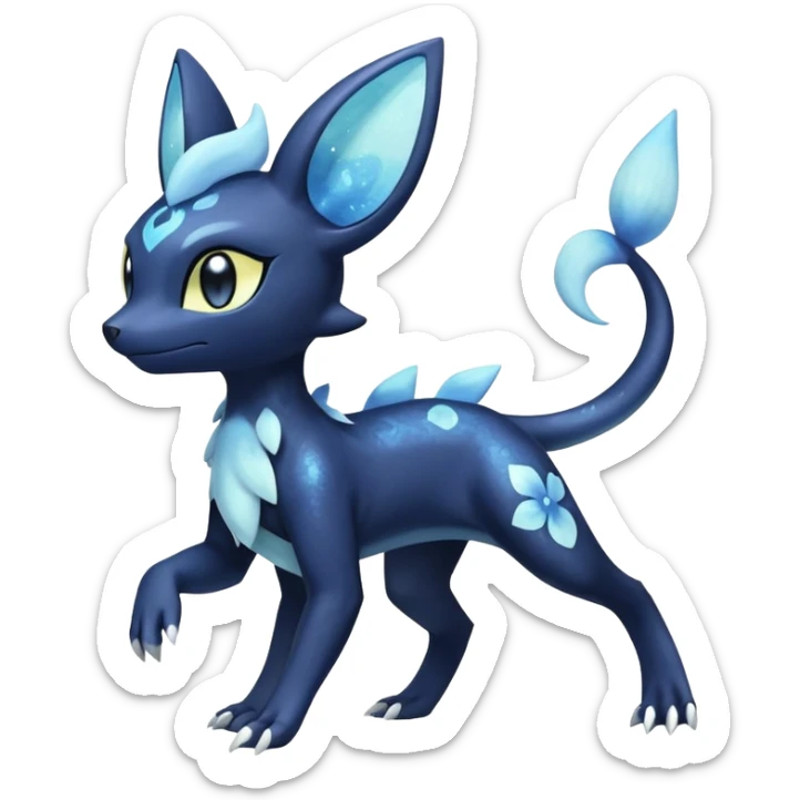 Shiny icy iridescent Pastel Nebulae Salandit-Meowstic-Umbreon-Fakémon-hybrid-creature (full body)  sticker