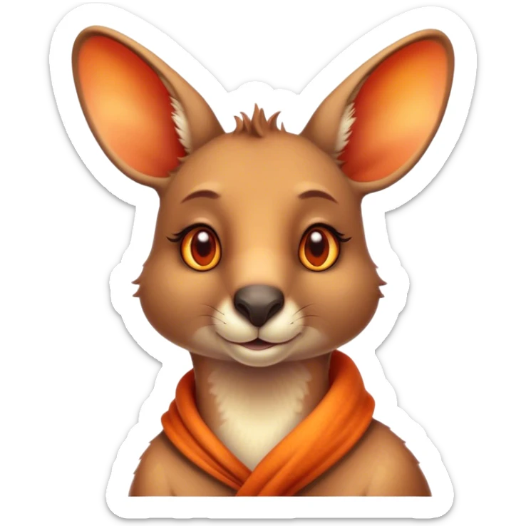 Cinematic Noble Kangaroo Portrait Emoji, Poised and regal, with a powerful, muscular build and a sleek, well-groomed fur of warm red-orange hues, deep-set soulful amber eyes and a strong tail, Simplified yet sharp and sophisticated features, highly detailed, glowing with a warm, dignified glow, high shine, intelligent and athletic, stylized with an air of outback majesty, focused and attentive, soft glowing outline, capturing the essence of a watchful and confident marsupial, so majestic it feels as though it could bound out of the screen with effortless authority! sticker